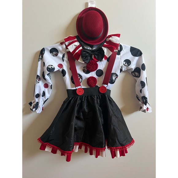 Spirit Halloween Kreepy Klown Toddler Costume Sz 5T 6T Shirt Skirt Hat Socks - Picture 8 of 16